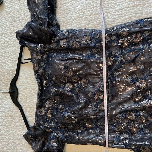 Aidan Mattox Blue Sequin Off the Shoulder Dress Gown Long 6 - Picture 14 of 15